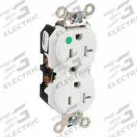 LEVITON Receptacle: Hospital Grade Fed. Spec., Duplex, 5-20R, White, 125V AC, 20 A, 2 Pole / 3 Wire (MPN 8300-SGW)