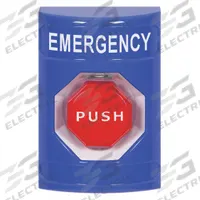 SAFETY TECHNOLOGY INTL Exit Push Button: 4 7/8 in Ht, 3 3/16 in Dp, 3 1/4 in Wd, ADA Compliant, Blue (MPN SS2405EM-EN). Key specifications — Color: Blue; Product Type: Exit Push Button; ADA Compliant: Yes; Brand: SAFETY TECHNOLOGY INTERNATIONAL.