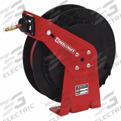 REELCRAFT Spring Return Hose Reel: 50 ft (3/8 in I.D.), 1/4 in MNPT, 300 psi Max Op Pressure - Lightweight Air or Water Spring-Return Hose Reels