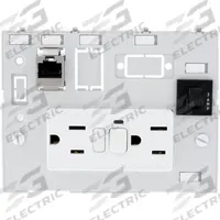 MURRELEKTRONIK Combination Insert: RJ45 Cat5E, (2) NEMA 5-15 GFCI, (1) 3A Fuse, 116 mm x 88 mm (MPN 4000-68000-4110000). Key specifications — Brand: MURRELEKTRONIK; Socket Configuration: (2) NEMA 5-15 GFCI; Resets: (1) 3A Fuse; Data Port Configuration: (1) RJ45 CAT5e; Insert Design: Data & Power Insert with 3A Reset.