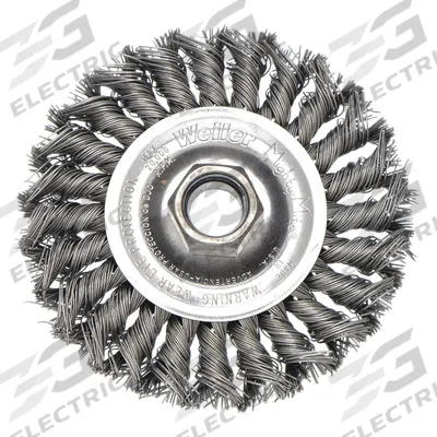 WEILER Wire Wheel Brush: Twisted Steel, 4" Dia x 1/2" Wd, M10 x 1.25 Arbor - Heavy-Cleaning Brushes for Contoured Carbon Steel Surfaces