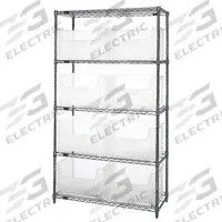 QUANTUM STORAGE SYSTEMS Bin Shelving: 42 in x 18 in x 74 in, 1 Sided, 8 Bins, Open, Clear, 5 Shelves (MPN WR5-700CL). Key specifications — Includes Bins: Yes; Bin Material: Polypropylene; Frame Color: Silver; Bin HxWxD: (8) 12-7/16 in x 19-7/8 in x 15-1/4 in; Frame Material: Steel; Bin Color: Clear; Bin Style: Hang and Stack; Brand: QUANTUM STORAGE SYSTEMS.