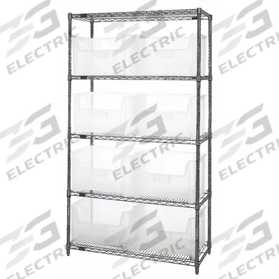 QUANTUM STORAGE SYSTEMS Bin Shelving: 42 in x 18 in x 74 in, 1 Sided, 8 Bins, Open, Clear - Wire Stationary Bin Shelving with Open-Front Bins
