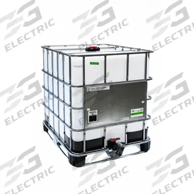 BASCO IBC Tote with Ball Valve: 39 1/4 in x 45 1/2 in x 47 1/4 in, GC275BVN428, 2 in Drain - Standard IBC Totes with Wireframes