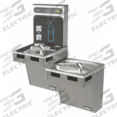 HALSEY TAYLOR Bi-Level Drinking Fountain with Bottle Filler: On-Wall, 8 gph @ 50°F, Steel - On-Wall Two-Level Drinking Fountains with Bottle Fillers
