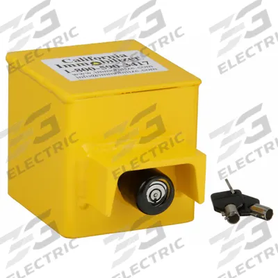 CALIFORNIA IMMOBILIZER Coupler Lock: Bulldog, Yellow, Steel, Powder Coated, 2 Keys - Coupler Locks