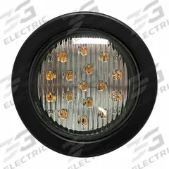 ECCO Warning Light: Perimeter Flashing Warning Light, Amber, 2 3/16 in Overall Wd, LED, 12-24V DC (MPN 3945A). Key specifications — Operating Voltage: 12-24V DC; Number of Flash Patterns: 8; Includes: Grommet; Electrical Connection: Blunt Cut Wires; Mount Type: Grommet; Brand: ECCO; Shape: Round.