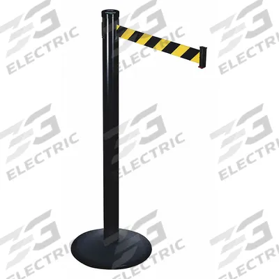 RETRACTA-BELT Barrier Post with Belt: Black/Yellow, Diagonal Stripe, No Legend, 10 ft Belt Lg - Pattern Retractable Belt Post Barriers
