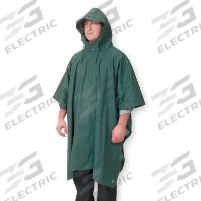 CONDOR Rain Poncho: Green, Nylon/PVC, Reusable, Snaps, 50 in Lg, 0.2 mm Thick - Hooded Rain Ponchos