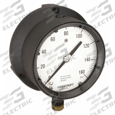 ASHCROFT Process Pressure Gauge: 0 psi to 160 psi, White, 4 1/2 in Dial, 1/2 in NPT Male - Vibration-Resistant Brass/Bronze Wetted Parts & Plastic Casing