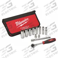 MILWAUKEE Socket Wrench Set: 3/8 in Drive, 12 Piece, 6-Point, SAE, 5/16 in to 3/4 in (MPN 48-22-9000). Key specifications — attr1224269: 3/8 in; attr1204638: Drive Tools Included; attr1204650: 5/16 in to 3/4 in; attr1204673: Socket Bits Not Included; attr1204681: Wrenches Not Included; attr1204688: MILWAUKEE; attr1224230: Friction; attr1206170: Drive Tools.