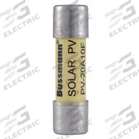 Solar Fuse: PV-F Series, Fast-Acting, 20 A, 1,000 V DC (MPN PV-20A10F). Key specifications — Series: PV-F; Brand: BUSSMANN.