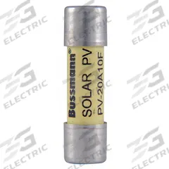Solar Fuse: PV-F Series, Fast-Acting, 20 A, 1,000 V DC (MPN PV-20A10F). Key specifications — Series: PV-F; Brand: BUSSMANN.