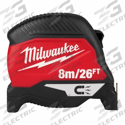 MILWAUKEE Magnetic Tape Measure: Magnetic Single Hook Tip, 26 ft / 8 m, Plastic - Standard (Inch) Tape Measures