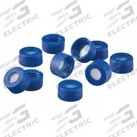 Closure: 9 mm Dia, Blue, PTFE, Autoclavable, Septa Included, Narrow Mouth Size, Opaque (MPN CV-3845-BSB9). Key specifications — Closure Type: Snap-On; Clarity: Opaque; Mouth Size: Narrow; Product Type: Snap Cap; Septa Included: Yes; Vented: No; Brand: CHEMGLASS; Closure Color: Blue.
