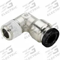PARKER Push-Fit Elbow Fitting: 5/32 in OD x 1/4 in Pipe Size, Push-to-Connect x MNPTF, Brass, Silver (MPN W169PLPNS-5/32-4). Key specifications — Brand: PARKER.