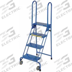 BALLYMORE Rolling Ladder: 3.2 ft Platform Ht, Assembled, No Locking Mechanism, Steel, 16 in x 7 in (MPN LS4247). Key specifications — Brand: BALLYMORE; Color: Blue; Handrail Configuration: Double Handrails.