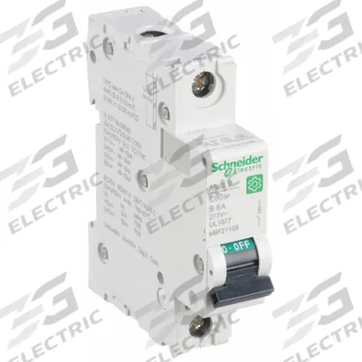 SCHNEIDER Supplementary Protector: 8 A Amps, 60V DC, 14kA at 120/240V AC, Screw Clamp - B-Curve, 1-Pole UL1077 DIN Rail-Mount Supplementary Protectors