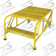 COTTERMAN Work Platform: 1.7 ft Platform Ht - Max, 24 in x 24 in, Steel, 800 lb Load Capacity (MPN 2WP2424A3B8AC2P6). Key specifications — Folding: Not Foldable; Mobility: Rolling; Components Included: Rubber Foot Pads; Use Location: Indoor; Brand: COTTERMAN; Color: Yellow; Height Adjustability: Fixed Height; Includes Handrails: Handrails Not Included.