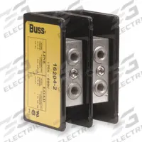 BUSSMANN Power Distribution Block: Open, Lug, Lug, 14 AWG – 2/0 AWG For Line Side Wire Sizes (MPN 16204-2). Key specifications — attr1361688: Surface; attr1308686: BUSSMANN; attr1361672: Aluminum.