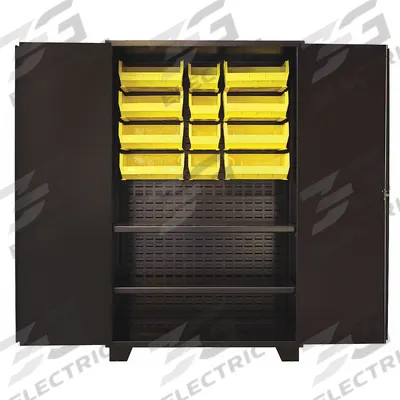 JAMCO Bin Cabinet: 48 in x 24 in 78 in, 2 Shelves, 12 Bins, Yellow, Solid, 14 ga Panel - Standard Bin Cabinets with Shelves