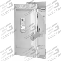 SIEMENS Safety Switch: Fusible, 60 A, Three Phase, 600V AC, Galvanized Steel, Indoor (MPN HF362N). Key specifications — Brand: SIEMENS.