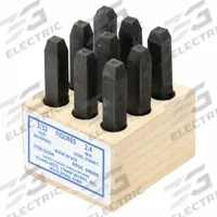 YOUNG BROS. STAMP WORKS Hand Stamp Kit: 0 thru 9 (6 doubles as 9), 3/32 in Character Ht, # Set (MPN 02094). Key specifications — Material: Steel; Brand: YOUNG BROS. STAMP WORKS; Characters Included: 0 thru 9 (6 doubles as 9).