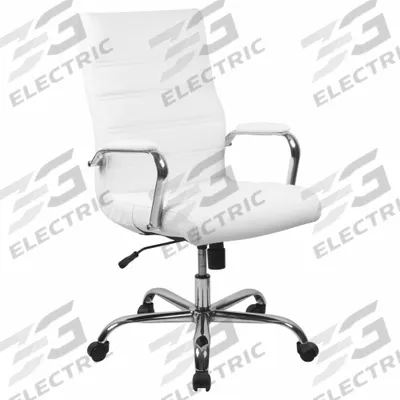 FLASH FURNITURE Office Chair: Whitney, White, Faux Leather Material, 23 in Back Ht - Fixed-Arm Office Chairs