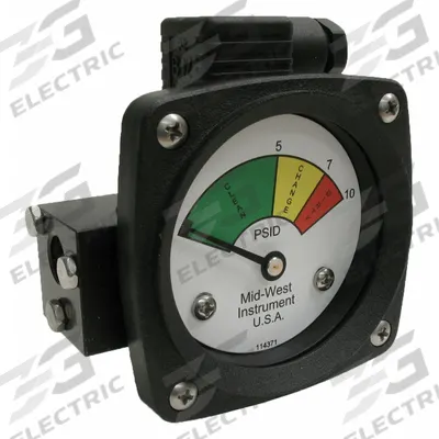 MIDWEST INSTRUMENT 3-Color Differential Pressure Indicator: 1,000 psig Max - Differential Pressure Indicators with Switch