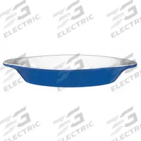 ITI Rarebit: 8 oz Capacity, 1 1/4 in Overall Dp, 4 1/8 in Overall Wd, 8 1/2 in Overall Lg, Oven Safe (MPN WRO-8-EW-LB). Key specifications — Material: Vitrified Stoneware; Brand: ITI; Color: European White/Light Blue.