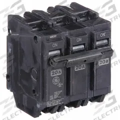 GE Miniature Circuit Breaker: THHQL, 20 A, 120/240V AC, Three Phase, 22kA at 120/240V AC, 3 Poles (MPN THHQL32020). Key specifications — Amps: 20 A; AC Voltage Rating: 120/240V AC; Phase: Three; Max. AIR Rating: 22kA at 120/240V AC; For Use With: Power Mark Gold Load Centers and AQ Lighting Panels.