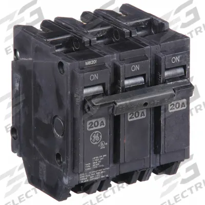 GE Miniature Circuit Breaker: THHQL, 20 A, 120/240V AC, Three Phase, 22kA at 120/240V AC - THQP, THQL & THHQL Series, Plug-In GE Miniature Circuit Breakers