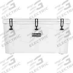 GRIZZLY COOLERS Marine Chest Cooler: White, 96 Cans, 100 qt Cooler Capacity, 7 day Ice Retention (MPN 4400030). Key specifications — Brand: GRIZZLY COOLERS; Drain Plug: Not Included; Wheels Included (FILTER): No.
