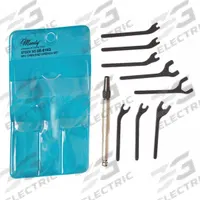 MOODY TOOL Open End Wrench Set: Alloy Steel, Black Oxide, 9 Tools, 30° Opening Angle (Deg.) (MPN 58-0143). Key specifications — attr309745: No; attr309746: Vinyl Pouch; attr309754: Black Oxide; attr309753: Alloy Steel; attr324938: MOODY TOOL.