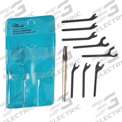 MOODY TOOL Open End Wrench Set: Alloy Steel, Black Oxide, 9 Tools - SAE, Single End, Open End Wrench Sets with Interchangeable Handle