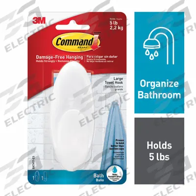 COMMAND Bath Hook: 5 lb Wt Capacity, 1 Points per Hook, White, 4 in Overall Ht - Bath & Wet Location Adhesive-Backed Hooks