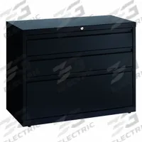 HIRSH Lateral File Cabinet: Black, 3 Drawers, 28 in Overall Ht, 18 5/8 in Overall Dp, Steel, Painted (MPN 19626). Key specifications — attr988670: Painted; attr988694: Steel; attr988691: Integrated; attr988652: HIRSH; attr988656: Black; attr988720: Handle.