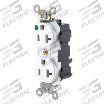 LEVITON Receptacle: Hospital Grade Fed. Spec., Duplex, 5-20R, White, 125V AC, 20 A - General Purpose Receptacles