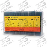 3M Heat Shrink Tubing Kit: 102 Pieces, 1/2 in/1/4 in/1 in/3/16 in/3/4 in/3/8 in, 2:1, 6 in, Black (MPN FP301-3/16 TO 1-BLACK-5-102 PC KITS). Key specifications — I.D. Before Shrinking: 1/4 in; Shrink Ratio: 2:1; Length: 6 in; Includes: (14) 1/2 in; Color: Black; Use With Wire Size: 20 AWG to 500 MCM; Shrink Tubing Kit Type: Heat Shrink Tubing Kit; Brand: 3M.