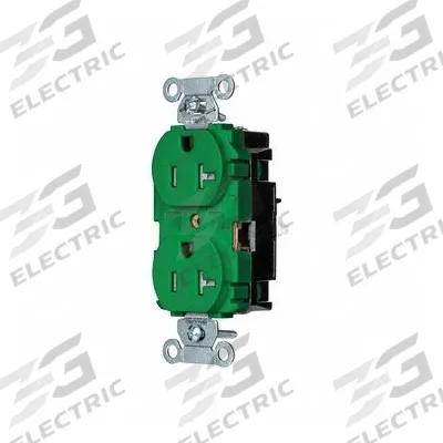 HUBBELL Receptacle: Duplex, 5-20, Green, 125V AC, 20 A, 2 Pole / 3 Wire (MPN 5362STGNTR) - General Purpose Receptacles