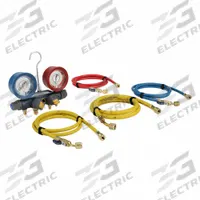 YELLOW JACKET Manifold Gauge Kit: 4 Valves, Series BRUTE II, 3 1/8 in Gauge, For R-32/R-410A/R-454B (MPN 46015). Key specifications — Product Type: Manifold Gauge Kit; For Refrigerant Type: R-454B; Brand: YELLOW JACKET; Gauge Boots: Yes; Sight Glass: Yes.