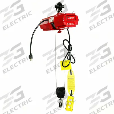 Dayton Electric Wire Rope Hoist: H2 - Light Duty, Hook Mounted - No Trolley - Pendant-Controlled Cable Hoists