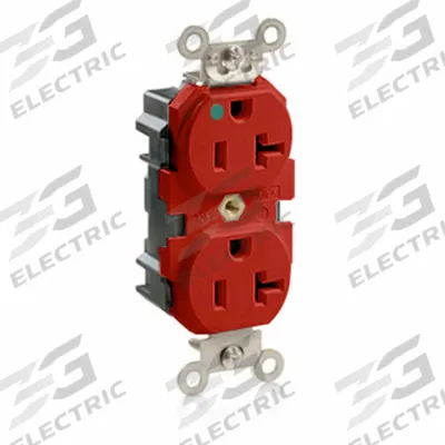 LEVITON Receptacle: Hospital Grade, Duplex, 5-20R, Red, 125V AC, 20 A - General Purpose Receptacles