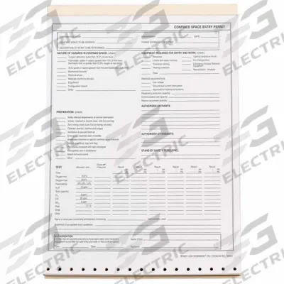BRADY Confined Space Entry Permit: 8 1/2 in x 11 in, Black/White - Confined Space Entry Permits