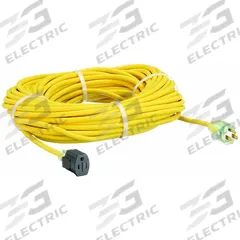 APPROVED VENDOR Extension Cord: Outdoor Use, 90 ft Lg, Outlet, 5-15P, 14/3, SJTOW, Yellow, 125V AC (MPN 4FZY7). Key specifications — Brand: APPROVED VENDOR; Temperature Rating: -58° to 194°F; NEMA Plug Configuration: 5-15P.