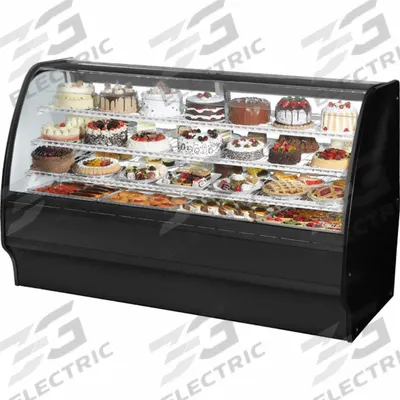 TRUE REFRIGERATION Refrigerated Merchandiser: 49 1/8 in x 77 1/4 in x 39 in, Black - Curved Glass Display Refrigerator Merchandisers