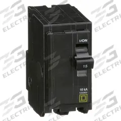 SQUARE D Miniature Circuit Breaker: 15 A, 120/240V AC, Single Phase, 10kA at 120/240V AC, 2 Poles (MPN QO215). Key specifications — Phase: Single; Amps: 15 A; AC Voltage Rating: 120/240V AC; Max. AIR Rating: 10kA at 120/240V AC; For Use With: QO Load Centers and NQ Panelboards; Brand: SQUARE D.