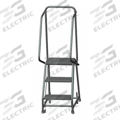 BALLYMORE Rolling Ladder: 2.4 ft Platform Ht, Unassembled, Steel, Wt-Actuated, Perforated (MPN H318PSU). Key specifications — Includes Handrails: Handrails Included; Material: Steel; Brand: BALLYMORE; Color: Gray.