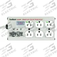 TRIPP LITE Outlet Strip: 6 Outlets, 15 ft Cord Lg, 3,330 J Rated Energy, 12 A Current, UL 1363, Gray (MPN ISOBAR 6 ULTRA HG). Key specifications — Brand: TRIPP LITE; Mounting Style: Keyhole.
