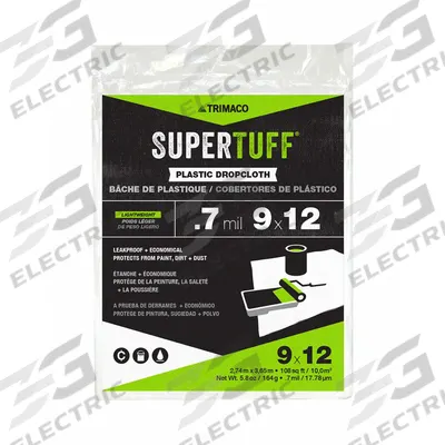 TRIMACO Drop Cloth: Light Duty, Polyethylene, 0.7 mil Thick, 9 ft Wd - Standard Drop Cloths